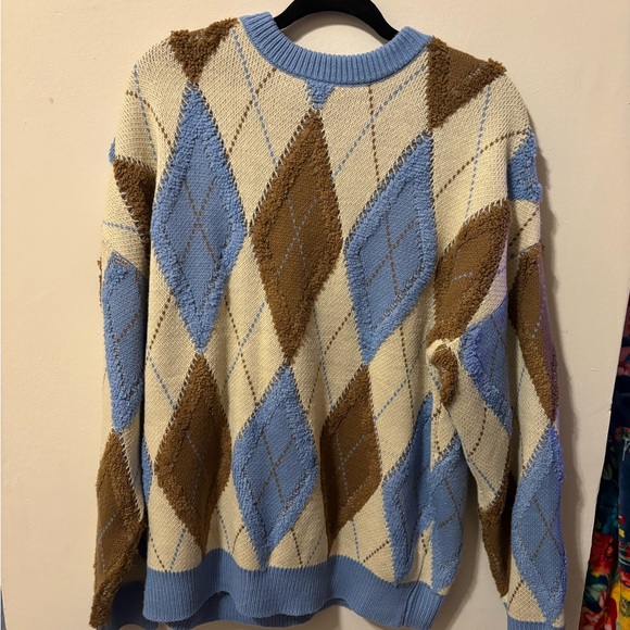 Cider Sweaters - Cider Argyle Crew Neck Sweater - Blue, Brown, Cream